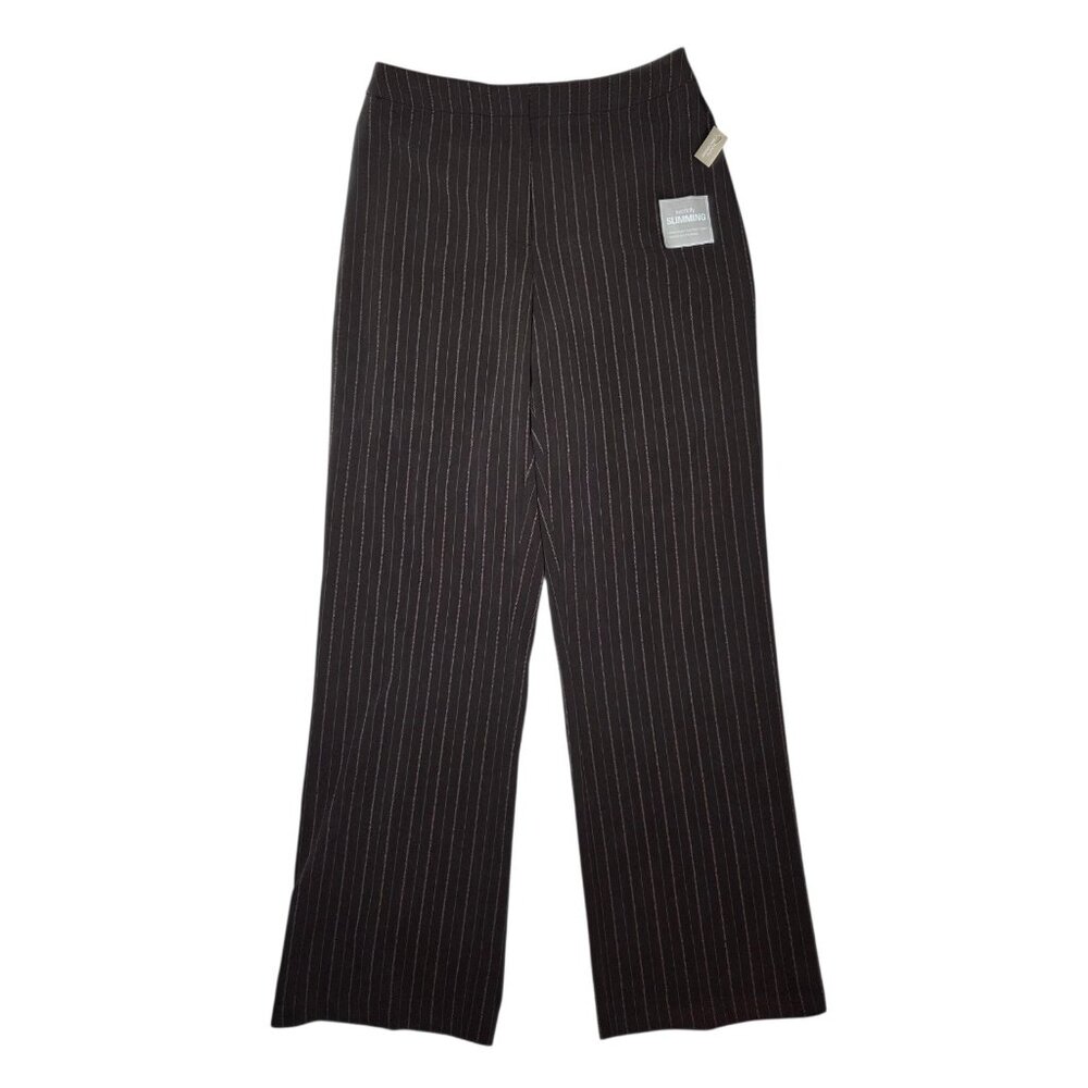 Croft & Barrow Stretch Brown Pin Stripe Straight Leg Career Dress Pants 10 NWT